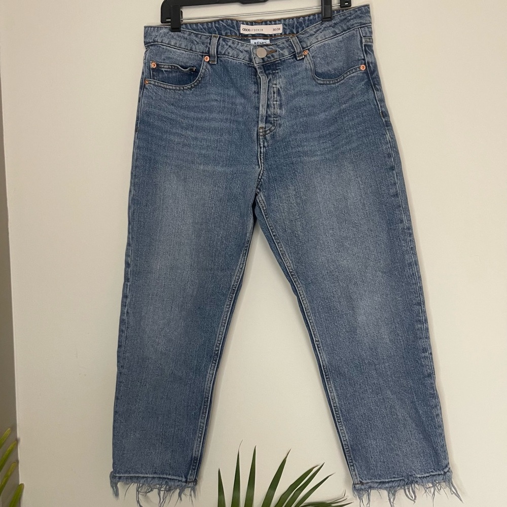 ASOS Denim Straight Leg Frayed Bottom Jeans